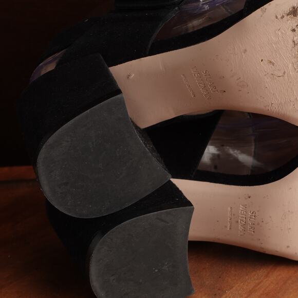 Stuart Weitzman Sandals WMS SZ 5.5M BLK Suede Block Heel Buckle Slingback Shoes - Picture 10 of 13